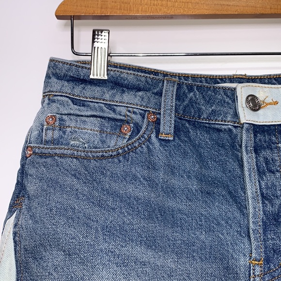 FREE PEOPLE Patch Contrast Denim Short Mini Skirt - Picture 4 of 15